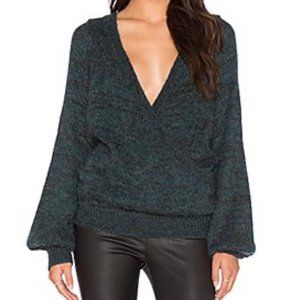 Free People Karina Womens Wrap Sweater Black Emerald Green Pullover size Small